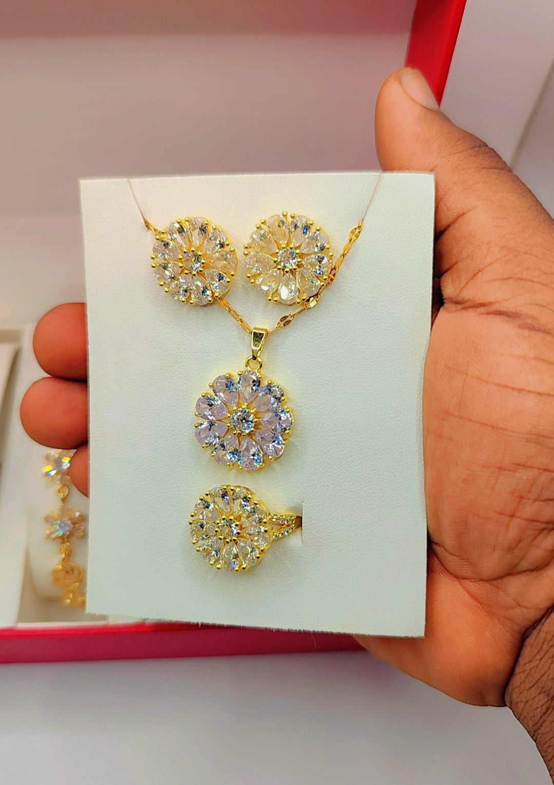 Coffret de bijoux de luxe pour femme aux motifs fleurs rose