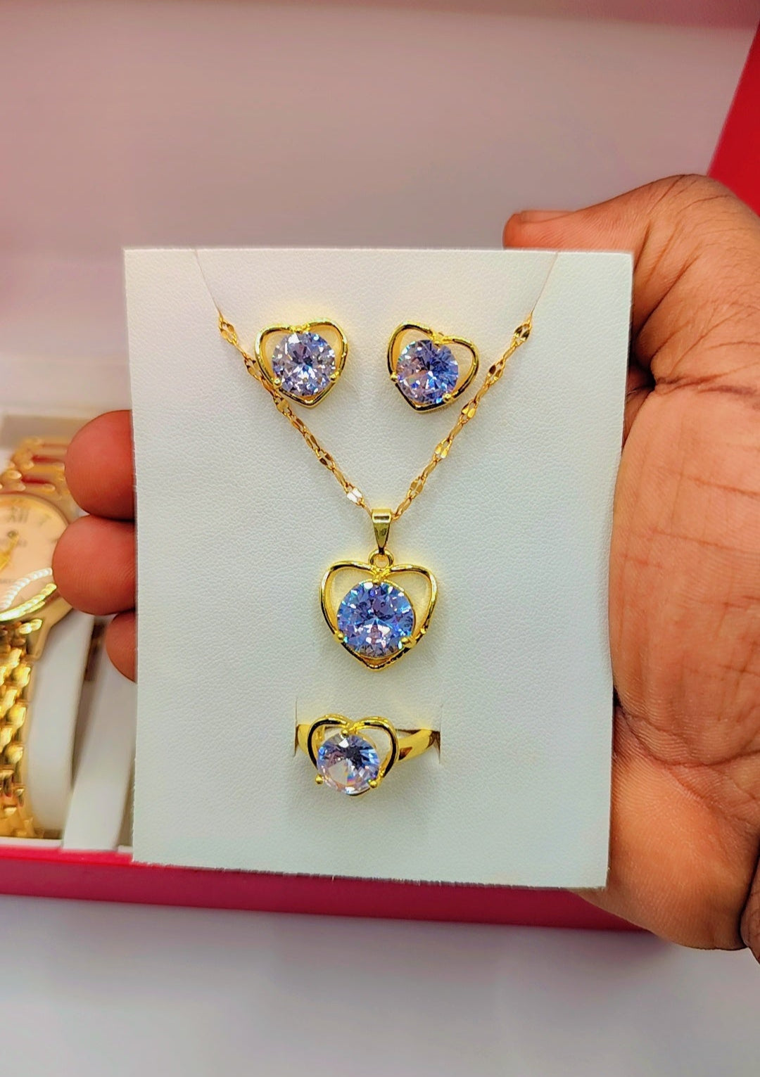 Coffret de bijoux de luxe pour femme aux motifs coeurs