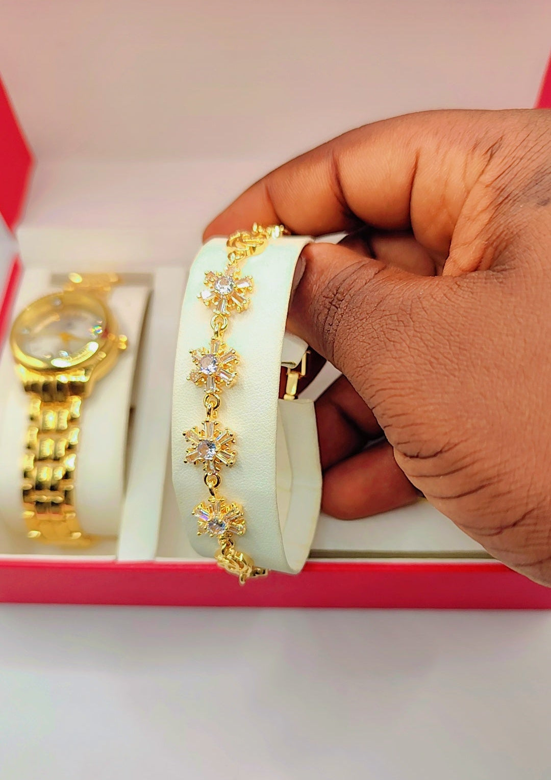 Coffret de bijoux de luxe pour femme aux motifs fleurs rose