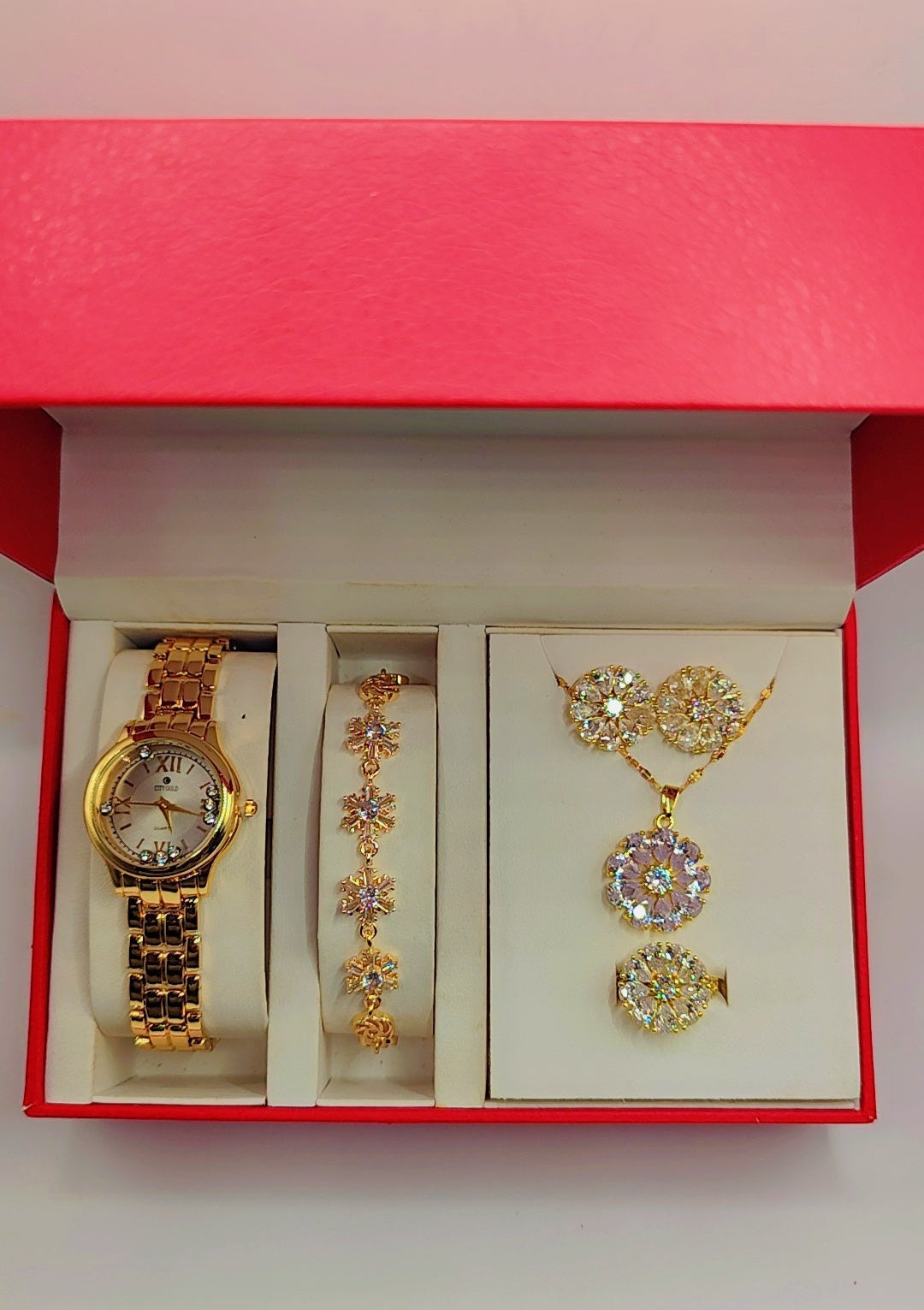 Coffret de bijoux de luxe pour femme aux motifs fleurs rose